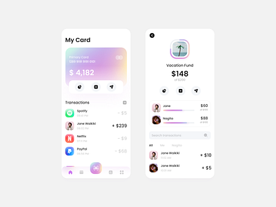 Fund App - Design Exploration apps bank banking card clean exploration fintech fund gradient gradient ui saving transaction ui ux wallet