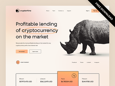 Cryptocurrency lending service animals binance bitcoin coin crypto crypto exchange crypto wallet cryptocurrency finance landing page lending minimal money rhino uidesign uiux webdesig