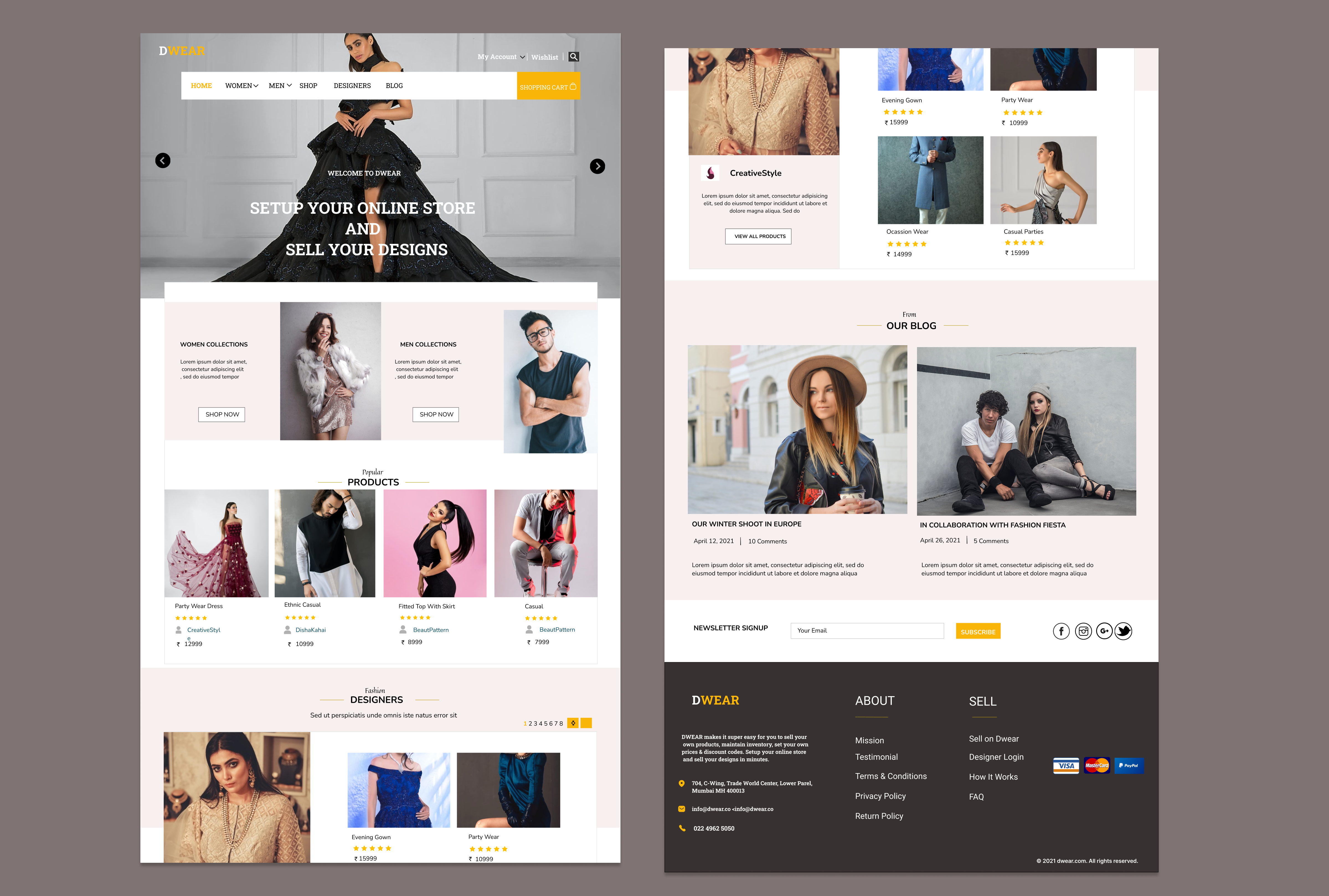 Dwear -Ecommerce Landing page clothing designers dwear dwear ecommerce shop fashion ui design ux design