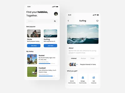 Hobby - Mobile Apps android app figma ios mobile mobile app simple ui