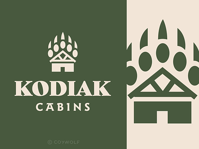 Kodiak Cabins Logo bear bear paw branding cabin cottage grizzly grizzly bear home house identity kodiak log cabin logo logos nature outdoors paw
