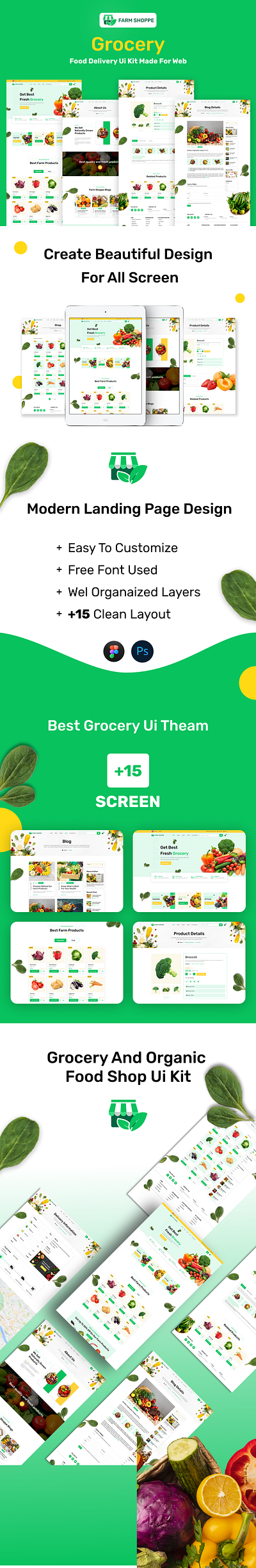 ONLINE FOOD AND GROCERY UI KIT | MOBILE APPLICATION-FIGMA & PSD app design design ecommerce design figmadesign mobile ui psd design