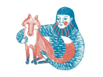 Fox And a Girl artwork calmness digital drawing digital illustration drawing fox friendship girl hug illustration kind treatment