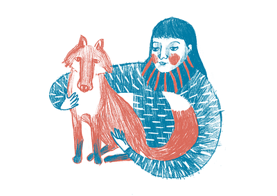 Fox And a Girl artwork calmness digital drawing digital illustration drawing fox friendship girl hug illustration kind treatment