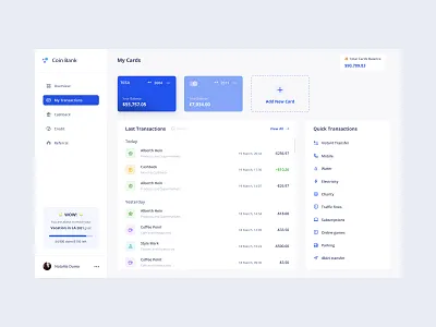 My Transactions — Online Banking App actions balance banking card my transactions online banking quick actions transactions ui uicard uiux ux web