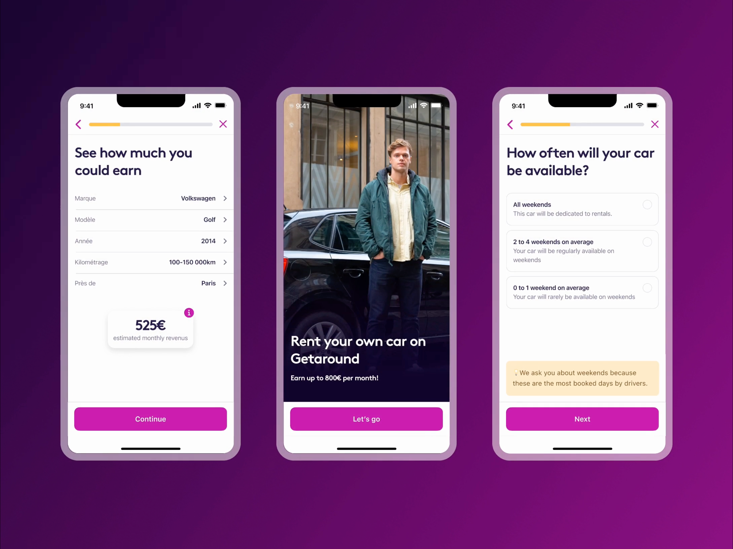 Owner acquisition — Getaround x The Design Crew acquisition animation app b2c cars design flow form getaround gradient interaction interface listing marketplace motion product prototype rent ui ux