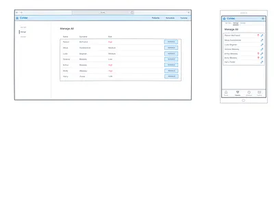 Vaccine App manage patients screen wireframe app design responsive design ui ux web wireframe