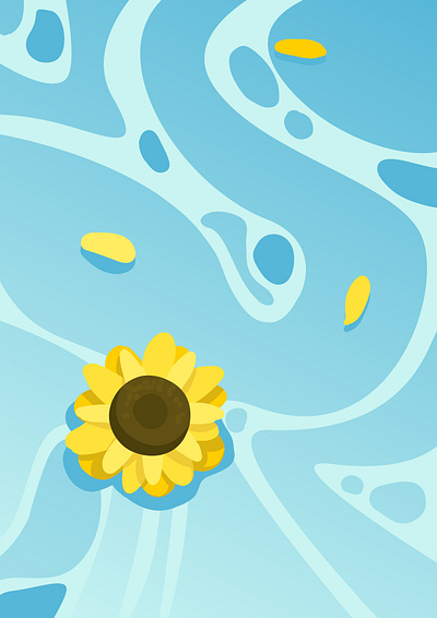 sunflower floating on water aesthetic floating flower illustration illustrator lake summer sun sunflower sunflowers sunlight sunset water water illustration