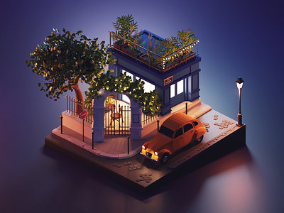 Paris at Night 3d blender city diorama illustration isometric low poly lowpoly lowpolyart night paris render