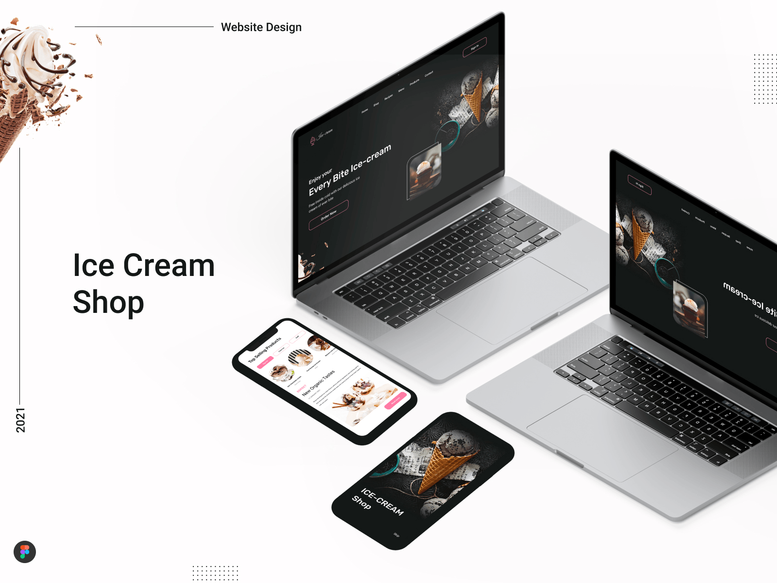 Ice Cream Shop - Website Design branding dark theme dark ui design desserts flavours ice ice cream ice cream shop minimal parlour ui ux website website concept website design website development