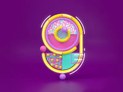 9 36daysoftype 3d 3d modeling 3d rendering 9 blender graphic illustration memphis style neon neon lights numbers numerals pompoms retro smile tubes vector