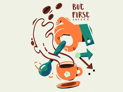 But First Coffee brand design clock coffee coffee break coffee cup digital art handlettering illustration packaging packaging design packaging mockup typography vector visual identity