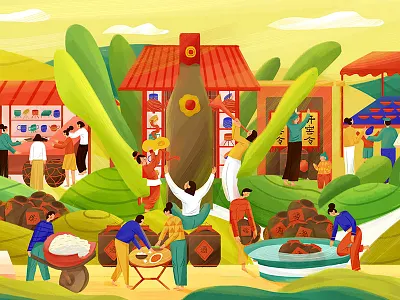 「李渡酒品牌-时光印记」 branding color design draw flat illustration show town illustration typography vector