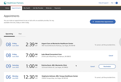 OptumCare Patient Portal Appointments healthcare interaction interaction design ui workflow