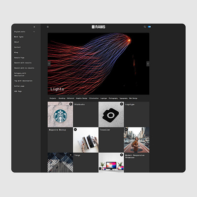 RAMS - Portfolio Artist Gallery WordPress Bootstrap Theme 📸🎨 artist design gallery graphic design grid layout minimalistic portfolio page portfolio website typography ui ux wordpress design wordpress theme