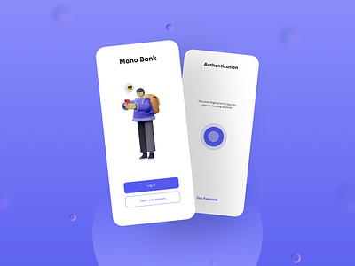 Mono Bank - Login Screen 3d 3d animation authentication bank app banking clean clean design clean ui design fingerprint illustration login login screen minimal neat platform purple sign in signup ui