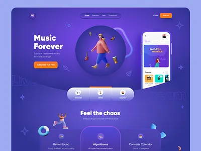 Music Streaming Website glassmorphism gradient header exploration landingpagedesign landingpageidea landingppage mobile app music app music streaming music website responsive design streaming website ui design uiux webapplication webapplication design webapps website design website designer website header