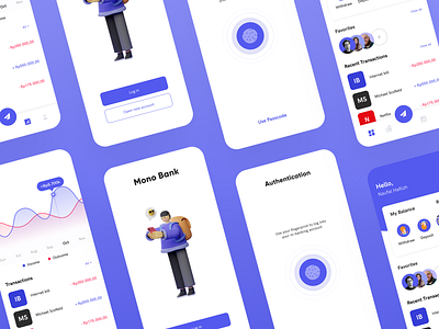 Mono Bank - Mobile Banking Apps Showcase 3d bank bank app banking banking app clean clean design dashboard dashboard ui fingerprint minimal mobile banking money app money transfer neat passcode showcase transactions transfer