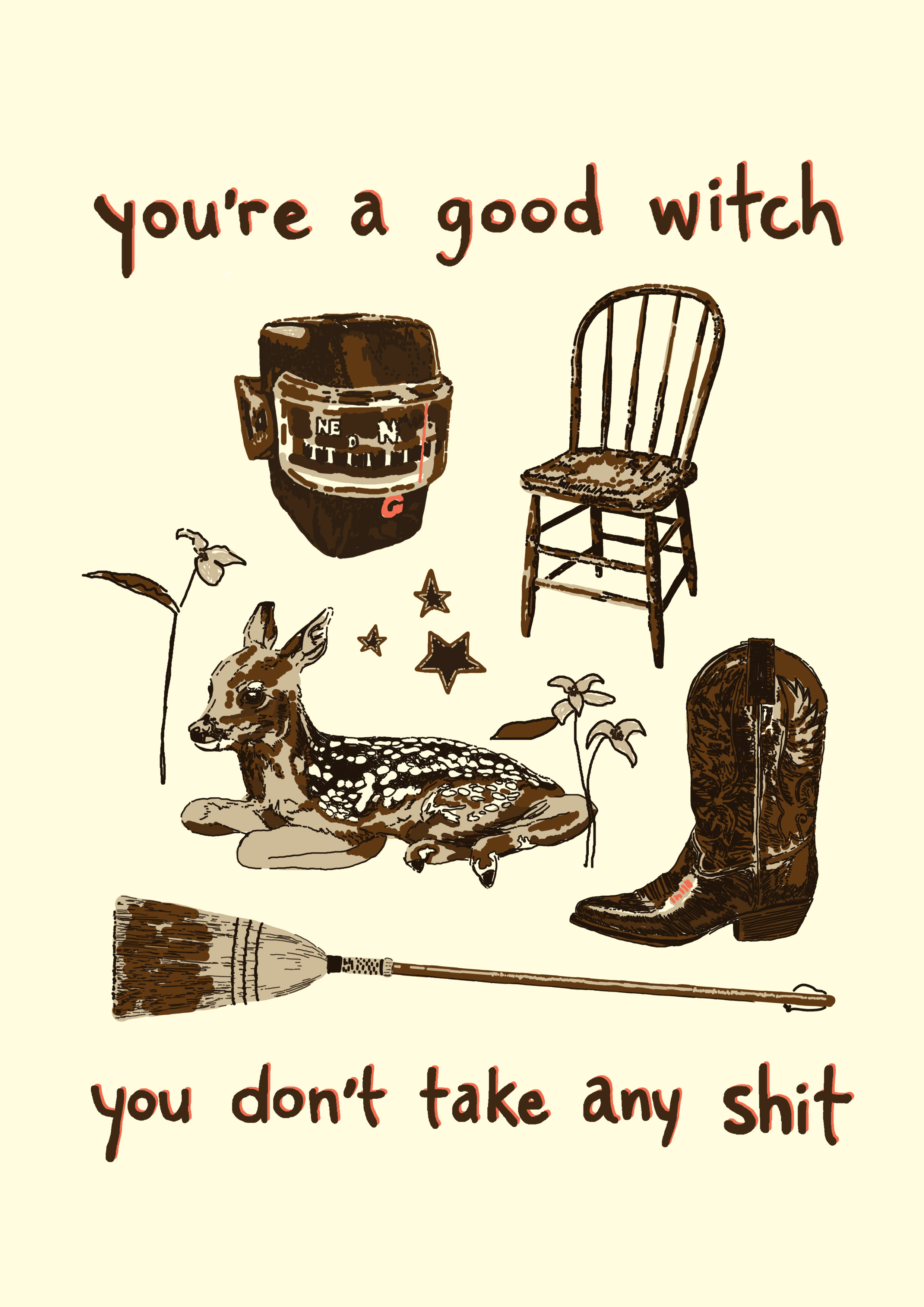 you're a good witch broom cabin chair compass cottage cottagecore country cowboy deer design illustration photoshop typography wacom intuos witch