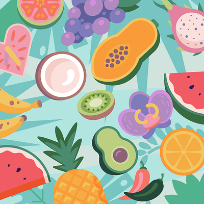 Fruit Salad animation bright cartoon color dancing fruit hawaii illustration tropical vector