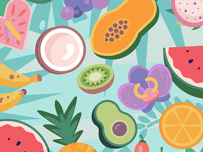 Fruit Salad animation bright cartoon color dancing fruit hawaii illustration tropical vector