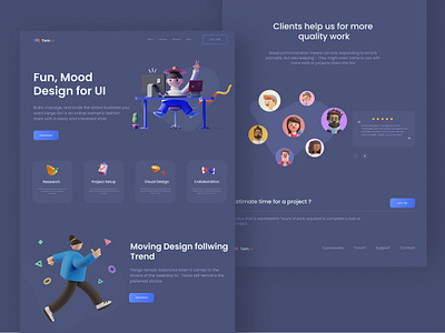 Tompo Dark Web UI Design 3d illustrations clean dark dark mode dark theme dark ui darkmode landingpage night mode productdesign webdesign