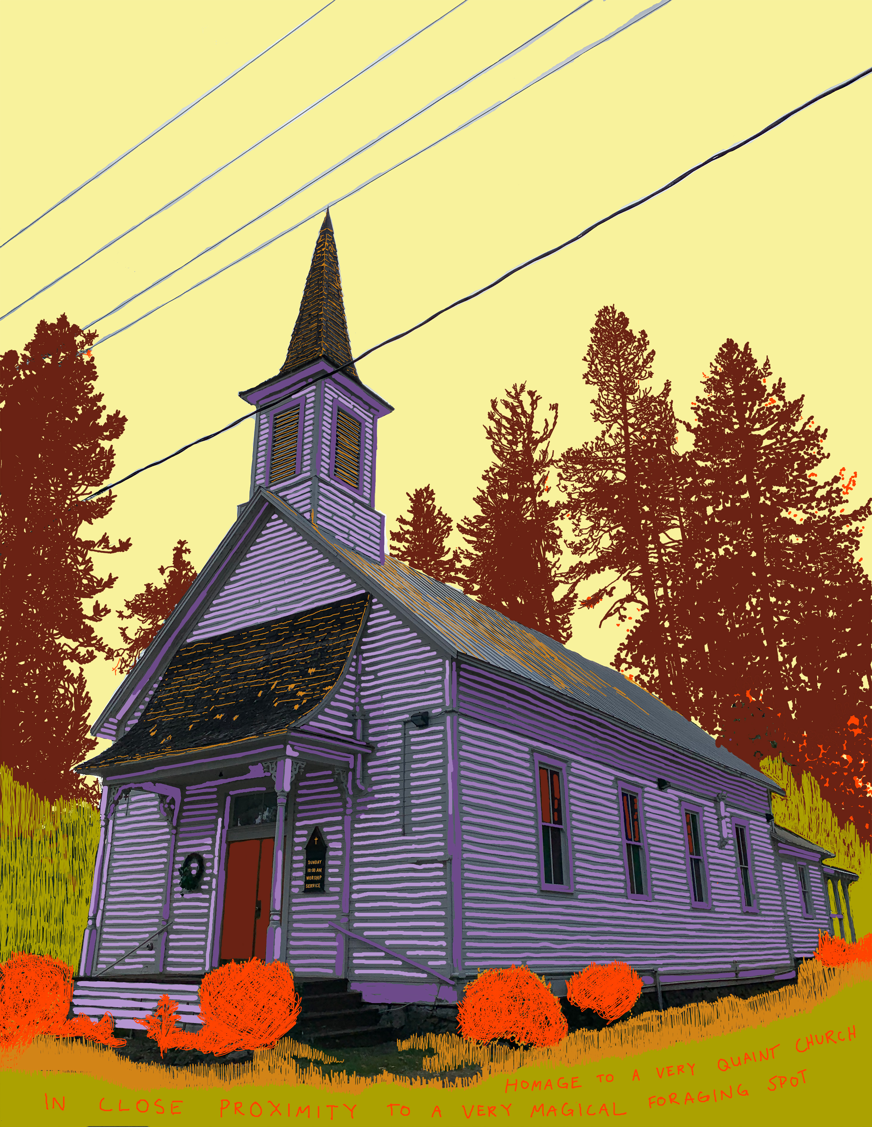 church church illustration photoshop pine pnw purple spring steeple wacom intuos