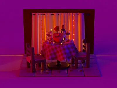 Date night 3d illustration 3d rendering ambient blender brunch c4d cake cinema 4d dessert dinner eating food napkins purple red restaurant sweets toy wine zbrush