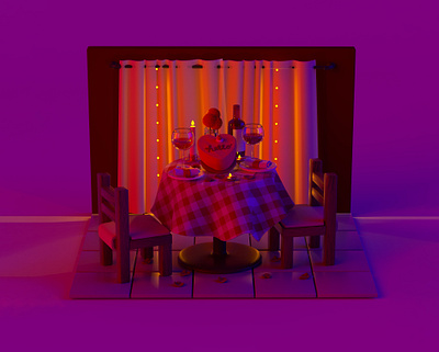 Date night 3d illustration 3d rendering ambient blender brunch c4d cake cinema 4d dessert dinner eating food napkins purple red restaurant sweets toy wine zbrush