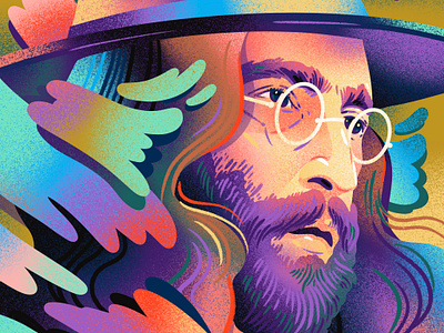 John Lennon beatles drawing drawings editorial illustration fanart fantastic fantasy gradient illustration john lennon lennon magical noise portrait purple rainbow shading texture