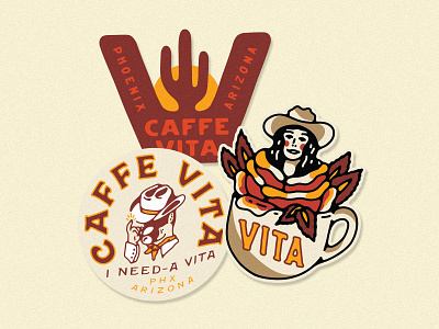 Caffe Vita Stickers arizona cactus caffe vita coffee coffee shop collection cowboy cowgirl desert illustration phoenix rose sticker sticker pack sunset traditional western