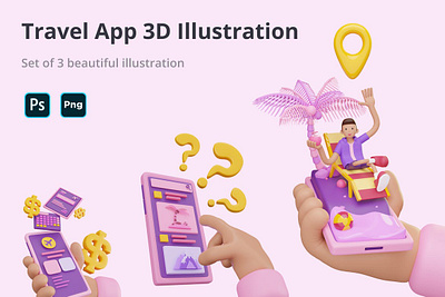 Travel App 3D Illustration 3d 3d animation 3d app 3d art 3d character 3d illustration agency airplane app concept conceptual flat illustration island page travel vacation vector web