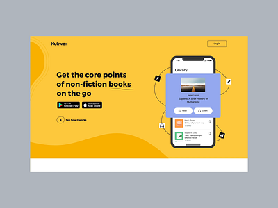 Kukwo Landing Page animation animation 2d app banner books design illustrations interaction landing mobile motion read reader reading app ui ux web website