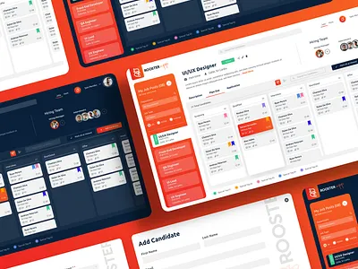 Rooster App (Recruitment Platform) - Redesign Concept brand identity branding dark dark theme ui dark ui job jobs jobsite landing page design light modern design orange recruit recruiter recruiting rooster ui design ux web app web design
