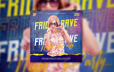 Friday Rave Night Party Flyer after work party bash club flyer club party design girls night out ladies night neon neon party flyer