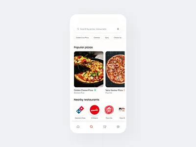 Daily UI - Search app app design cart dailyui dailyuichallenge design dominos flat mobile pizza popular product restaurant search typography ui ux