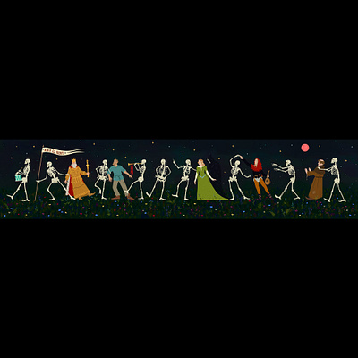 Totentanz 2d art dance illustraion macabre medieval skeletons