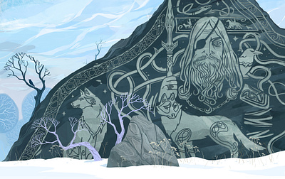 Odin Godstone 2d art edda illustraion mythology odin scandinavian winter