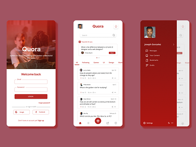 Redesign Quora figma mobile ui quora side nav sign in ui