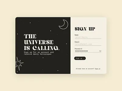 ui challenge 001 astrology daily ui dailyui dailyui 001 dailyuichallenge horoscope login login page login ui space web design website