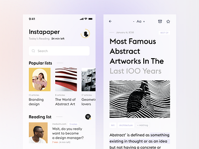 Instapaper concept app clean design ui ux interface ios minimal minimalistic simple ui white