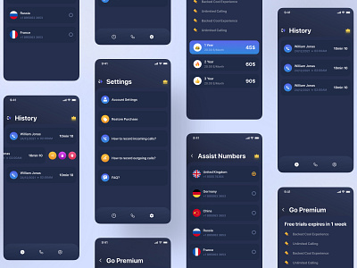 Call Recorder App Screens 2020 2021 app blue clean dark dark ui design ui ux