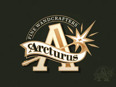 Arcturus Wandmakers Logo brand branding classic harry illustration logo magic potter print ribbon vintage wand wizard