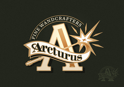 Arcturus Wandmakers Logo brand branding classic harry illustration logo magic potter print ribbon vintage wand wizard