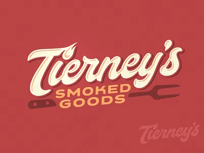 Tierney's Smoked Goods Logo barbecue bbq brand branding butcher custom fire flame food hot logo meat meats restaurant rub rubs sauce script smoked wordmark