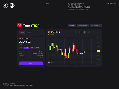 Sphere UI: Crypto (UI KIT) bitcoin clean ui crypto crypto current crypto staking crypto swap crypto ui currently dark mode dark ui defi illustration minimalism stake staking tron ui ui kit uidesign uikit