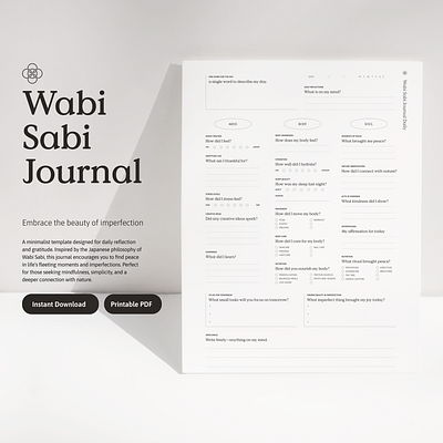 Wabi Sabi, Minimalist Journal, Gratitude Journal, Mindfulness, J digital download