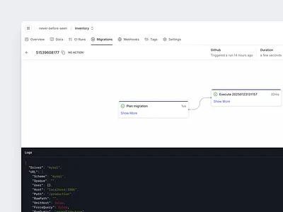 Database Migration Viewer clean dashboard database dev tools devops flat minimal postgres saas shadcn shadcnui supabase tailwind technical
