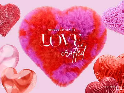 Love Crafted Hearts Graphics 3d heart anniversary balloon hearts celebration foil heart fur heart glossy heart heart heart with diamonds hearts set love heart passion pink red romantic valentines day wedding