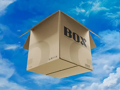 Packaging Box On Floating Clouds rendering